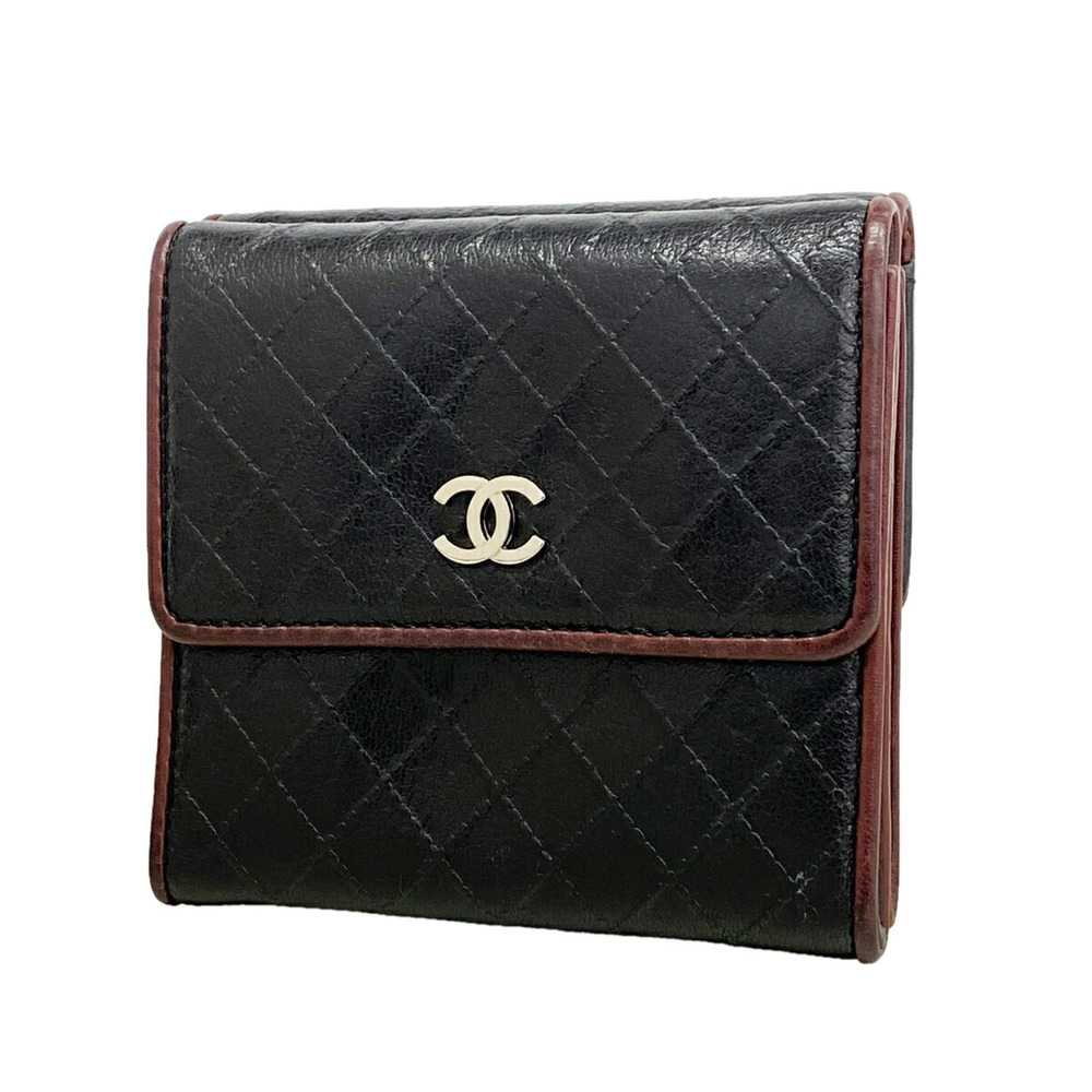 Chanel Tri-fold Wallet, Bicolore Leather, Black, Women's